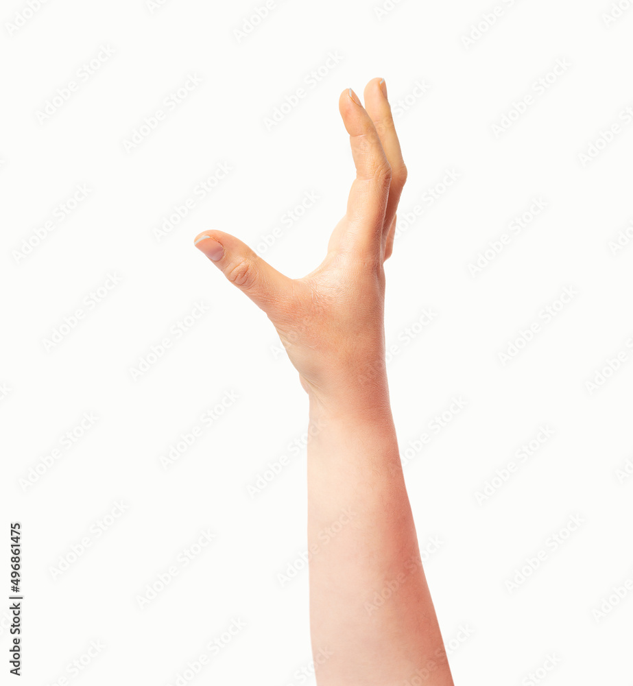 Close-up of woman hand holding some like a blank object isolated on a white background Close-up of woman hand holding some like a blank object isolated on a white background