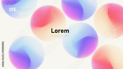 Abstract background with colorful mesh gradient sphere shapes. Contemporary art minimalistic wallpaper for digital design