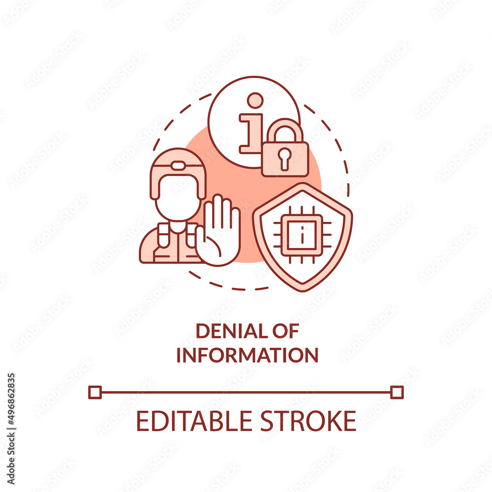 Denial of information red concept icon. Data access ban. Information warfare tactic abstract idea thin line illustration. Isolated outline drawing. Editable stroke. Arial, Myriad Pro-Bold fonts used