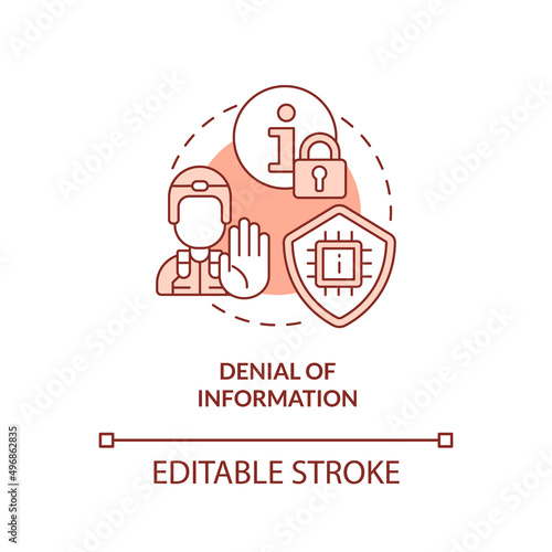 Denial of information red concept icon. Data access ban. Information warfare tactic abstract idea thin line illustration. Isolated outline drawing. Editable stroke. Arial, Myriad Pro-Bold fonts used