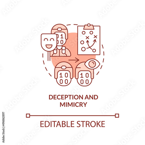 Deception and mimicry red concept icon. Misleading enemy. Information warfare tactic abstract idea thin line illustration. Isolated outline drawing. Editable stroke. Arial, Myriad Pro-Bold fonts used