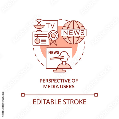 Perspective of media users red concept icon. Information war over Internet abstract idea thin line illustration. Isolated outline drawing. Editable stroke. Arial, Myriad Pro-Bold fonts used