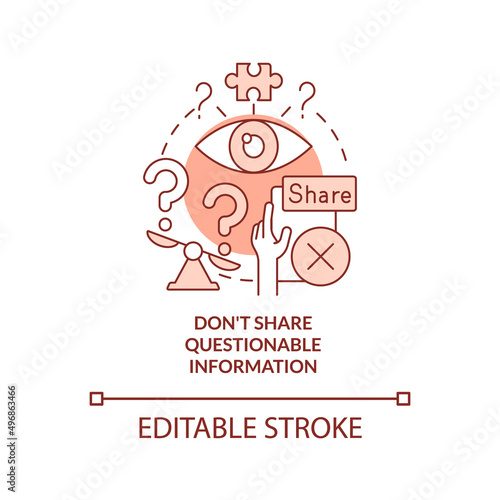 Do not share questionable information red concept icon. Fighting misinformation abstract idea thin line illustration. Isolated outline drawing. Editable stroke. Arial, Myriad Pro-Bold fonts used