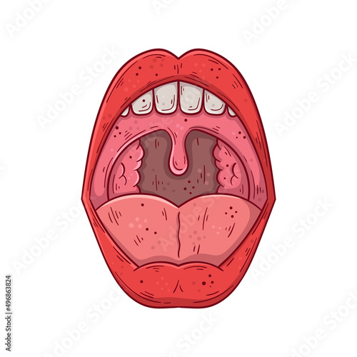 Human open mouth hand drawn cartoon simple vector illustration.