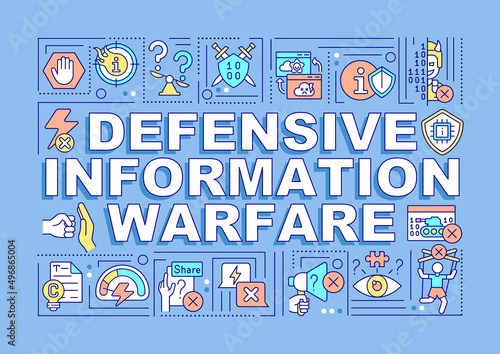 Defensive information warfare word concepts blue banner. Intelligence security. Infographics with icons on color background. Isolated typography. Vector illustration with text. Arial-Black font used
