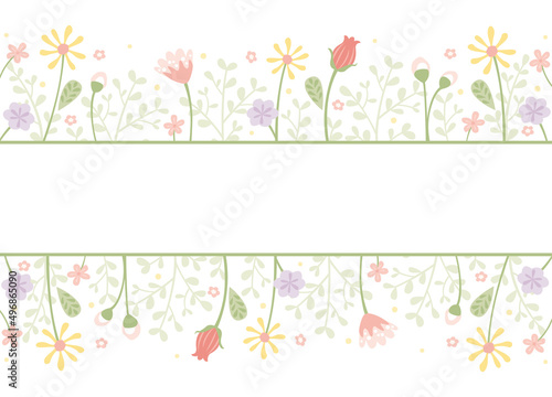 A fun flower border for spring, Easter, Mother's Day, birthday. White background with copyspace
