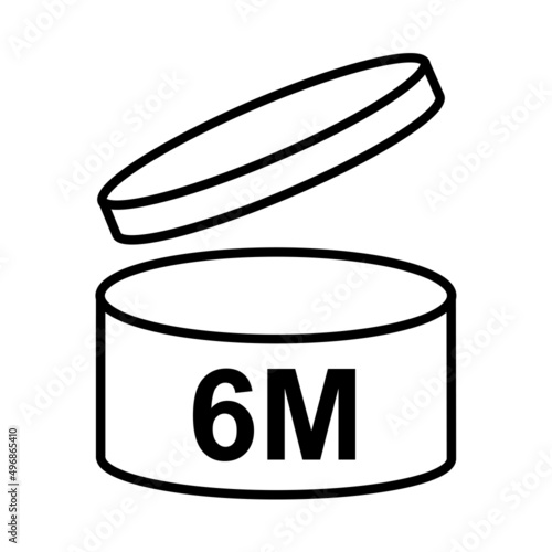6m period after opening pao icon sign flat style design vector illustration isolated white background. 6 month day expiration period after opening.