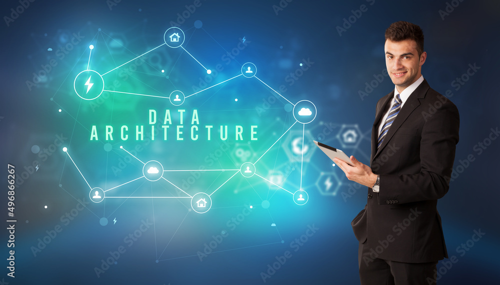 Businessman thinking about technology concept Businessman thinking about technology concept