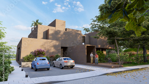 Modern wooden home entrance