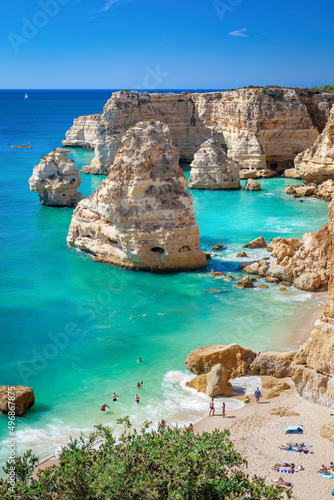 Spectacular cliff beach of Praia da Marinha in Algarve, Portugal. photo