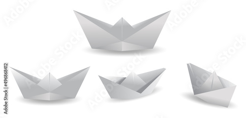 Fototapeta Naklejka Na Ścianę i Meble -  Realistic folded paper boat vector set 

isolated on white background. paper boat 

modern origami. colorful origami boats.
