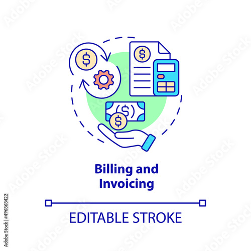 Billing and invoicing concept icon. Payment system. Tool for online workplace abstract idea thin line illustration. Isolated outline drawing. Editable stroke. Arial, Myriad Pro-Bold fonts used