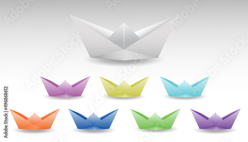 Fototapeta Naklejka Na Ścianę i Meble -  Realistic folded paper boat vector set 

isolated on white background. paper boat 

modern origami. colorful origami boats.
