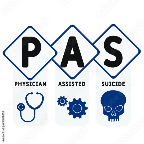 PAS - physician-assisted suicide acronym. business concept background. vector illustration concept with keywords and icons. lettering illustration with icons for web banner, flyer, landing pag