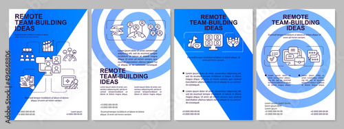Remote teambuilding ideas blue brochure template. Online cooperation. Leaflet design with linear icons. 4 vector layouts for presentation, annual reports. Arial, Myriad Pro-Regular fonts used