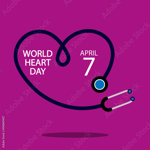 World health day heart stethoscope, vector art illustration.