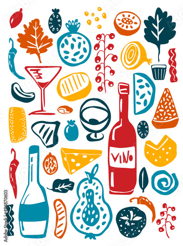 food and drink doodle object art print , vector illustration