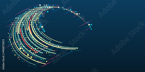 Futuristic fragmentation of information. Big data visualization on dark background. An array of multi-colored lines. Hi-tech concept of data structuring.