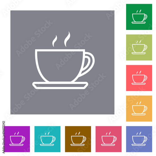 Cup of coffee outline square flat icons