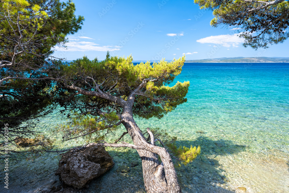 amazing adriatic azure sea in Baska Voda in Dalmatia, Croatia