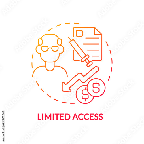 Limited access red gradient concept icon. Lack adequate health insurance abstract idea thin line illustration. Poor health outcome risk. Isolated outline drawing. Myriad Pro-Bold font used