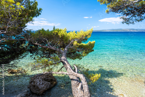 Obraz na płótnie amazing adriatic azure sea in Baska Voda in Dalmatia, Croatia w salonie