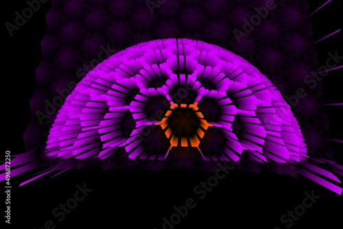 3D illustration abstract pattern and intricate design in purple and orange mosaic over sphere