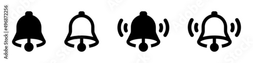 Bell icon set in black and white design. Notification bell icon.