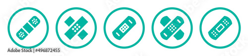 Medical plaster icon collection in flat and green color design. Band-aid icon set.