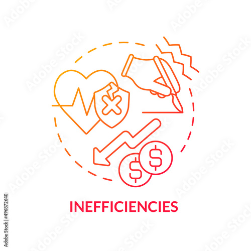 Inefficiencies red gradient concept icon. Healthcare system problematic point abstract idea thin line illustration. Bad patient service. Isolated outline drawing. Myriad Pro-Bold font used