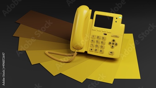A Yellow VOIP Telephone, Dark Background