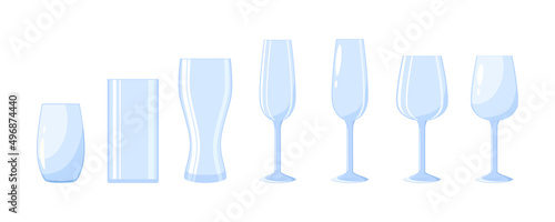 Big vector collection of cocktail glasses for different drinks. Vector illustration