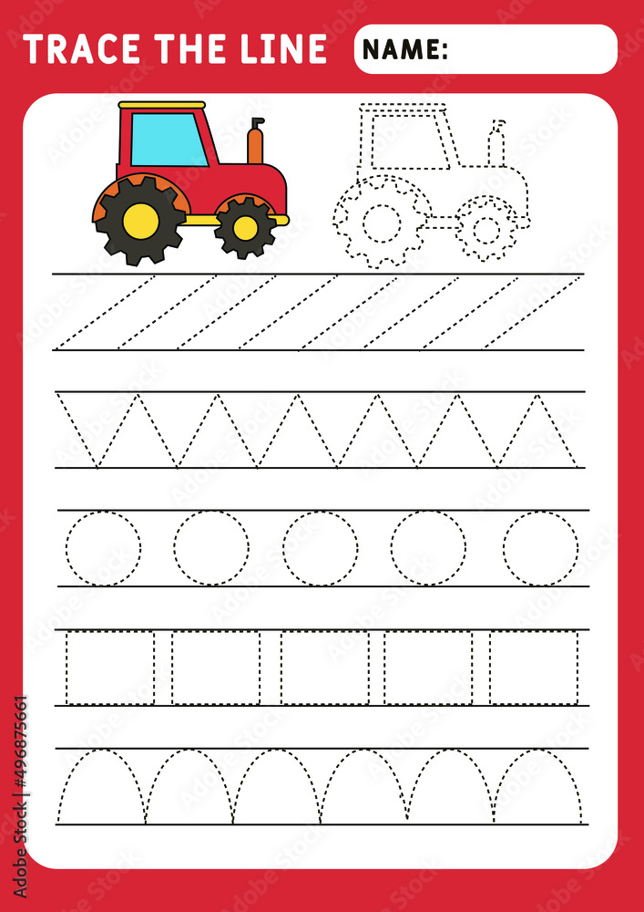 Trace line worksheet for kids. Basic writing. Working pages for