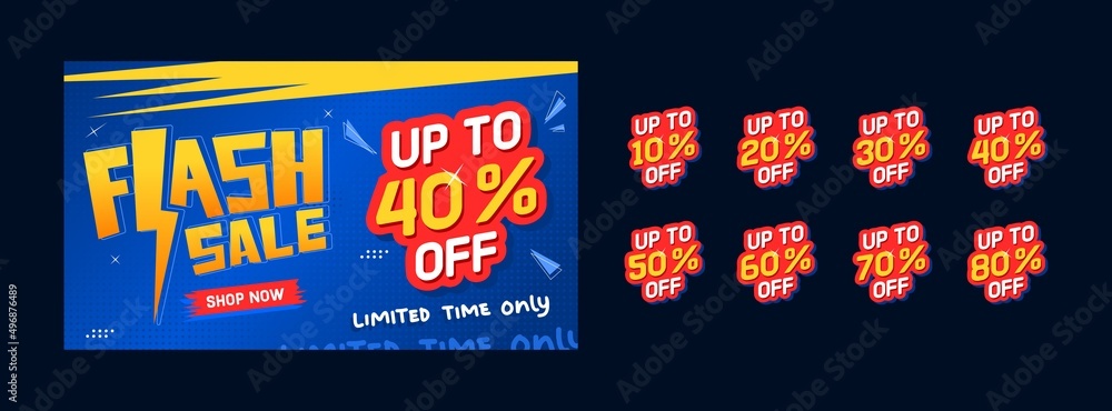 Naklejka premium Flash sale banner and discount tag collection