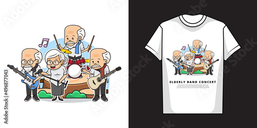 Illustration Vector Graphic of Elderly Band in Concert with T-Shirt Mockup Design