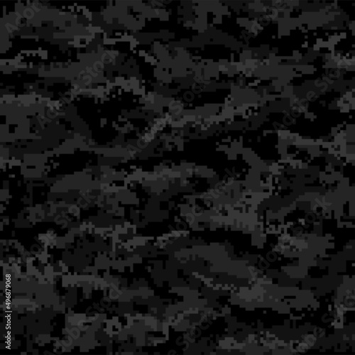 Black digital camouflage seamless pattern. Vector
