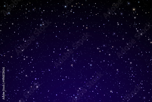 Luminous stars on the night dark blue sky. Vector