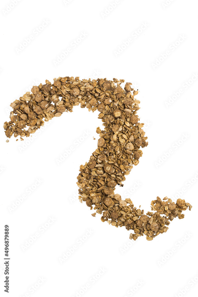 Crunchy granola or muesli scattered, isolated on white, top view 4 Crunchy granola or muesli scattered, isolated on white, top view 4