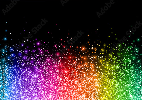 Multicolor scatter glitter on black background. Vector