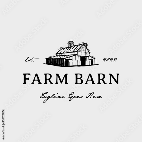 Vintage farm barn logo design - barn wood building house farm cow cattle logo design