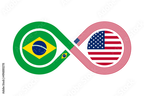 the concept of harmony icon. brazil and united states flags. vector illustration isolated on white background