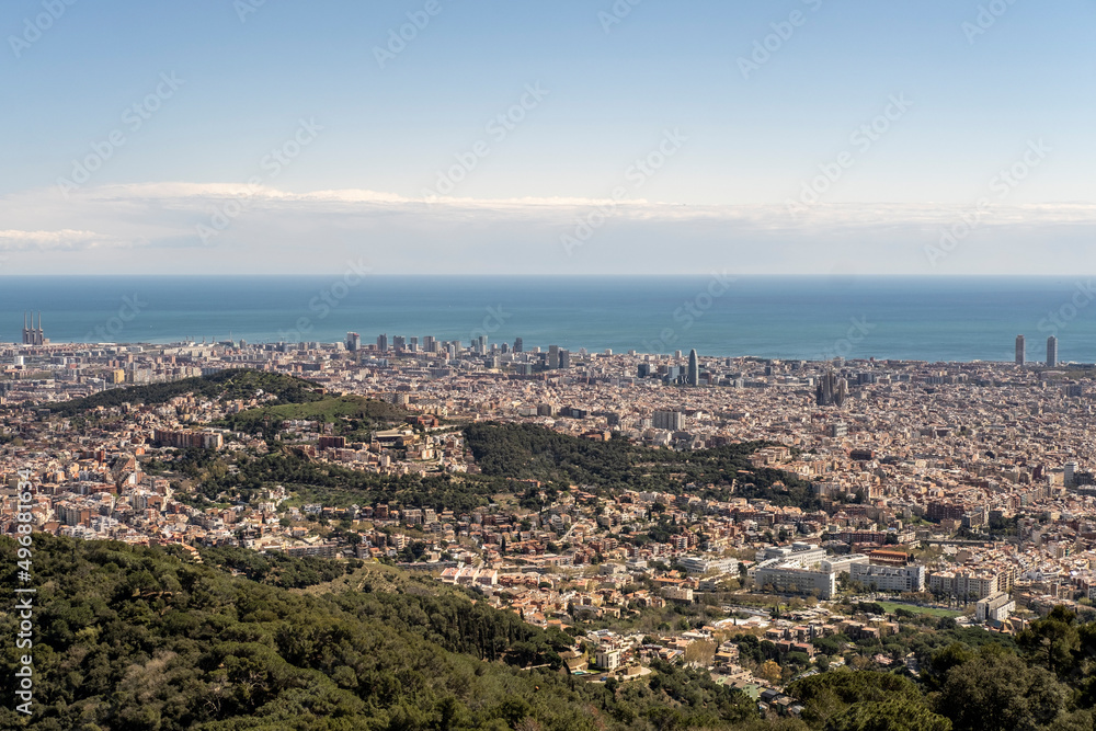 Panoramic view of the city of Barcelona from the Tibidabo mountain in the Collserola natural park