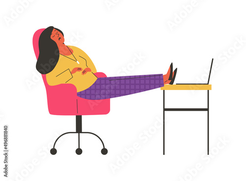 Woman taking a nap in chair at home, flat vector illustration isolated.