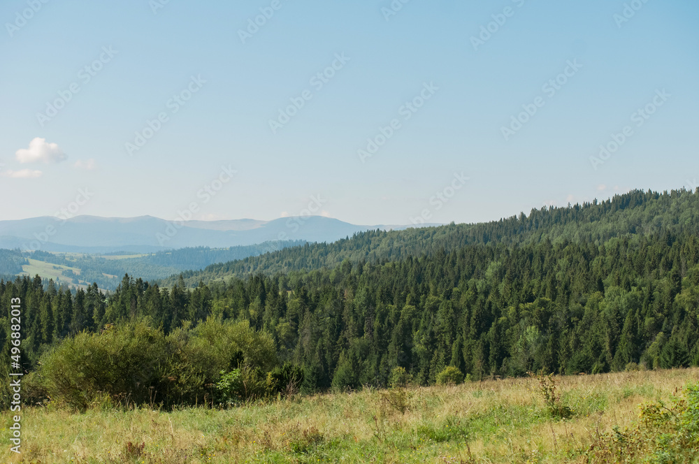 Beautiful landscapes of high mountains in warm autumn in the Carpathians