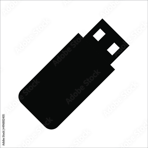 USB flash drive icon. Black icon isolated on white background. USB flash drive silhouette. Simple icon. Web site page and mobile app design vector element.