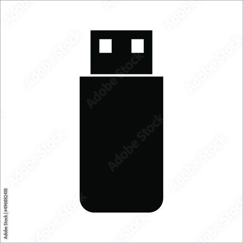 USB flash drive icon. Black icon isolated on white background. USB flash drive silhouette. Simple icon. Web site page and mobile app design vector element.