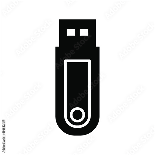 USB flash drive icon. Black icon isolated on white background. USB flash drive silhouette. Simple icon. Web site page and mobile app design vector element.