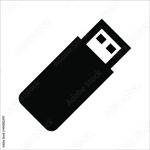 USB flash drive icon. Black icon isolated on white background. USB flash drive silhouette. Simple icon. Web site page and mobile app design vector element.