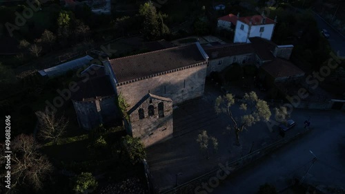 DRONE AERIAL FOOTAGE: The Monastery of San Pedro de Roriz was founded by Dona Unisco Godiniz, in the year of 978, Roriz,  municipality of Santo Tirso, Portugal.  photo