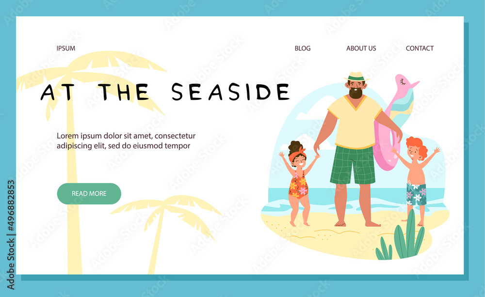 Web banner about family vacation on the beach flat style Web banner about family vacation on the beach flat style